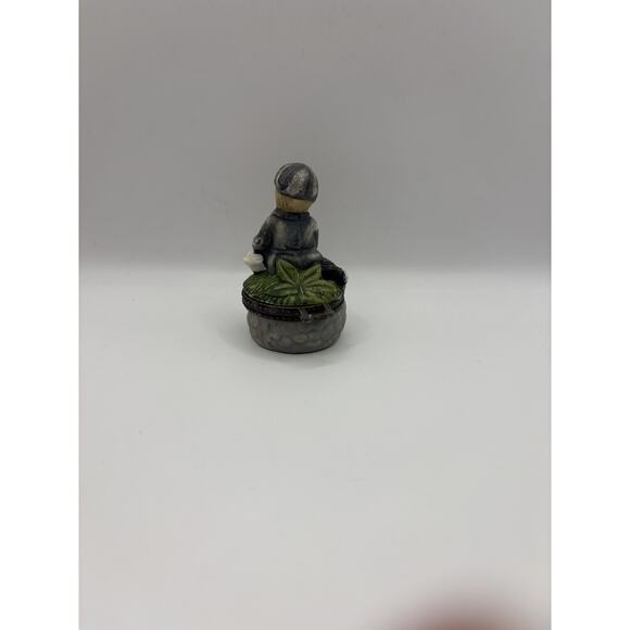 Vintage Porcelain Trinket Box With Little Boy and Duck - Picture 5 of 5